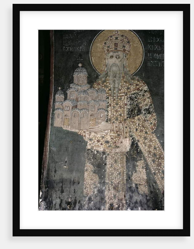 King Stephen Uros II Milutin with a model of the church, 1311-21 by Serbian School
