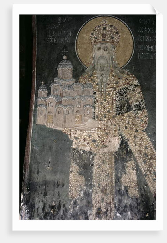 King Stephen Uros II Milutin with a model of the church, 1311-21 by Serbian School