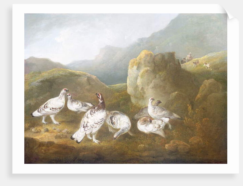 Ptarmigan in a Mountainous Landscape with Sportsmen and Dogs Beyond by Philip Reinagle