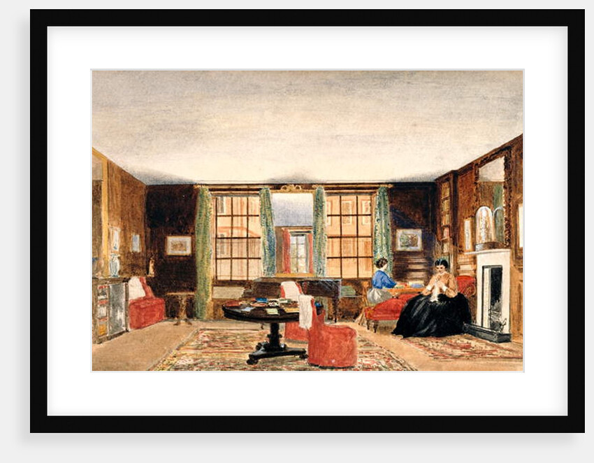 A drawing room with two seated women, c.1850 by Unknown Artist