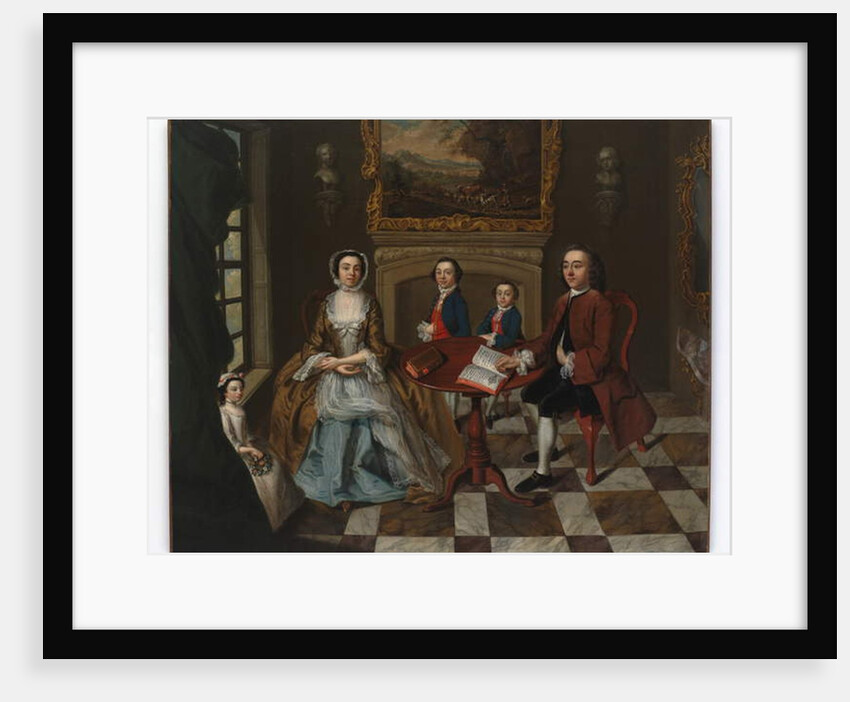 Portrait of a family in an interior, thought to be the Roubel family, 1750s by English School