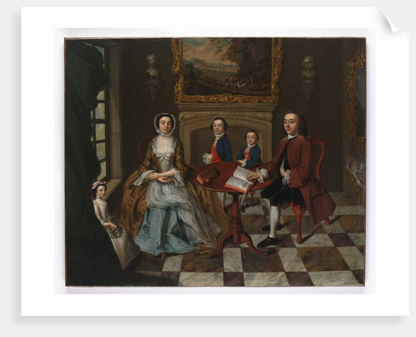 Portrait of a family in an interior, thought to be the Roubel family, 1750s by English School