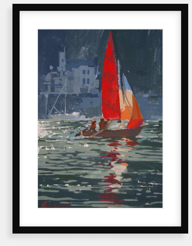 Red sail boat Salcombe - gouache - 2008 by Jennifer Wright