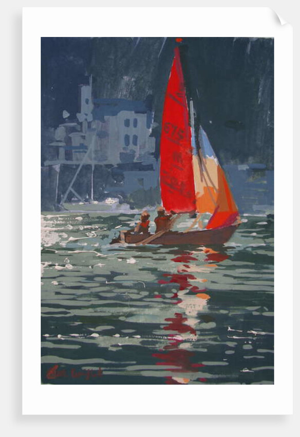 Red sail boat Salcombe - gouache - 2008 by Jennifer Wright
