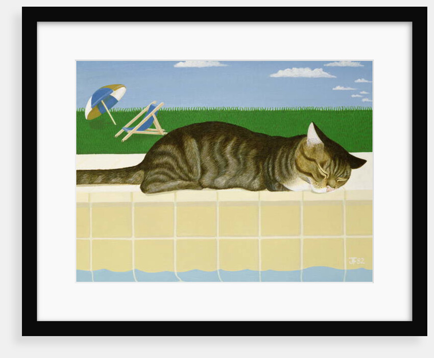 Tabby cat by a pool by Joan Freestone