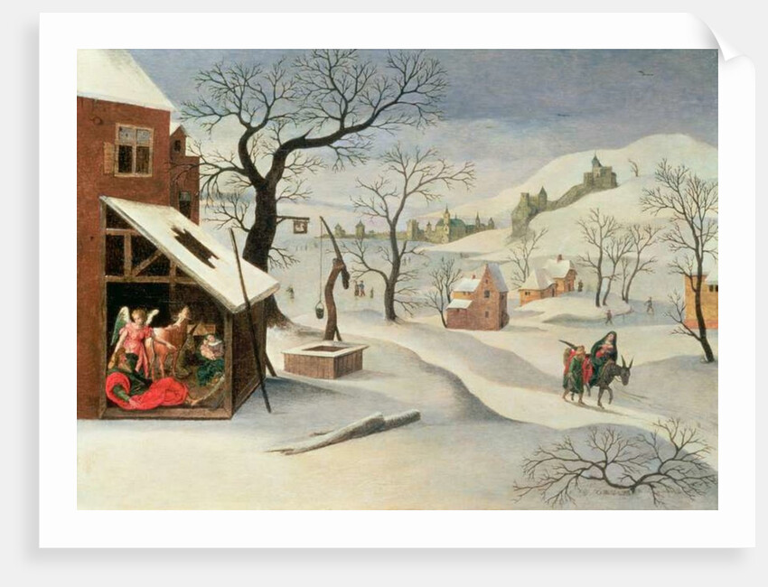 Flight into Egypt in a winter landscape by Abel Grimmer or Grimer