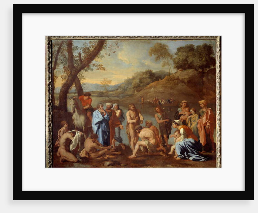 Saint John baptizing the people. Saint John the Baptist blessed men by a river, 17th century by Nicolas Poussin