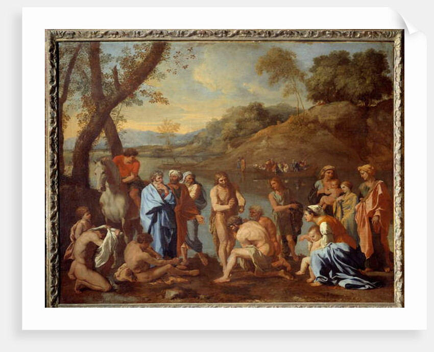 Saint John baptizing the people. Saint John the Baptist blessed men by a river, 17th century by Nicolas Poussin