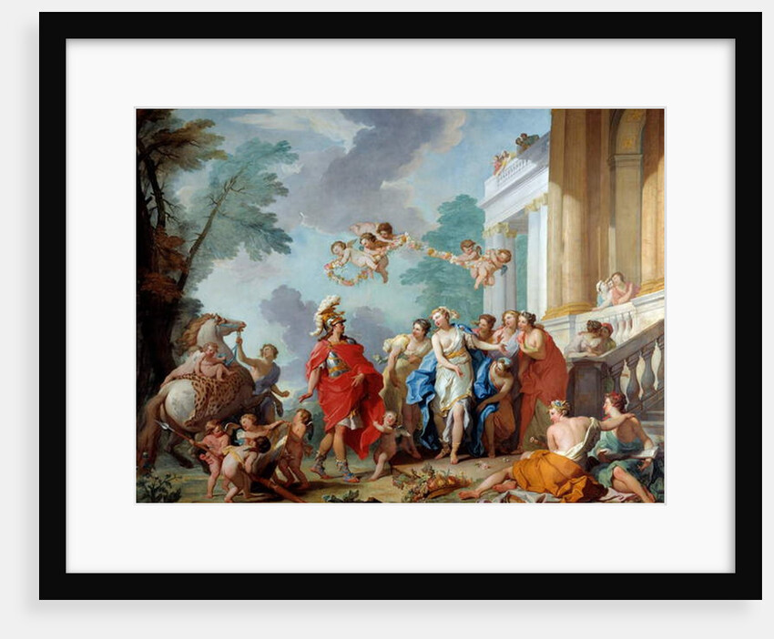 Ruggiero arrives at Alcina's house, having shot down a giant who stood guard at the bridge by Hyacinthe Collin de Vermont