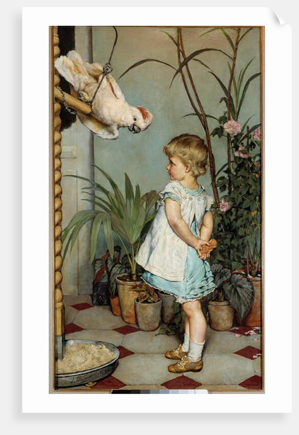 The child with the parrot, 1879 by Edgard Farasyn