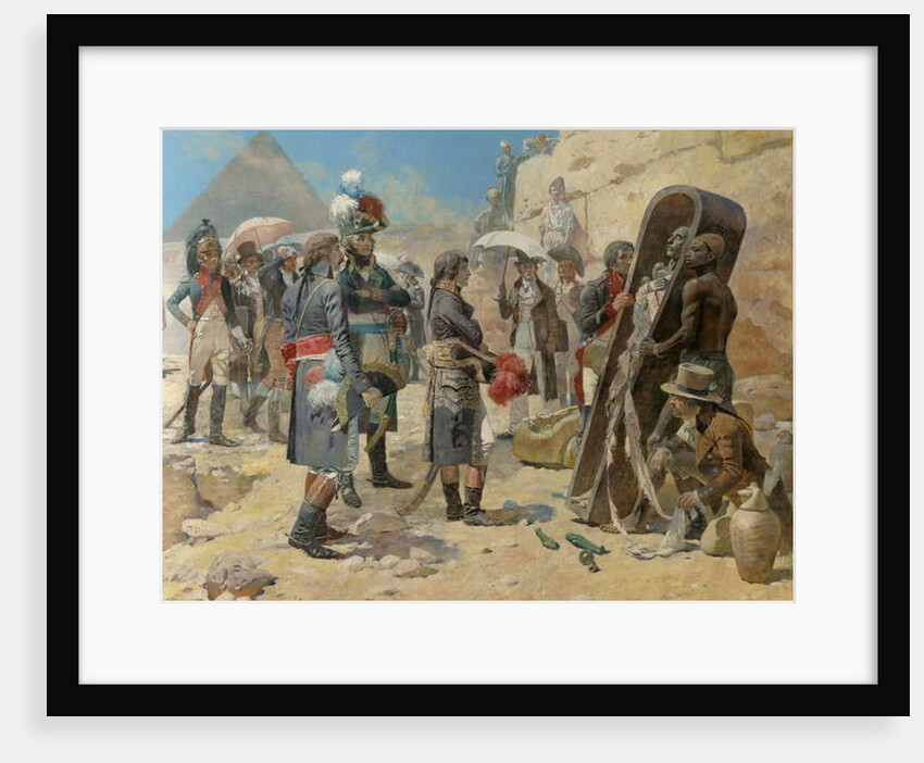 Napoleon Bonaparte in front of the pyramids contemplating the mummy of a king in the countryside of Egypt, 1895 by Maurice Henri Orange