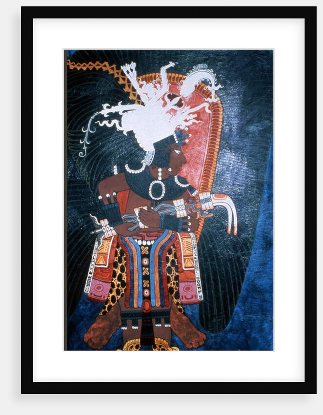 Reproduction of a mural showing a ruler dressed for a ceremony by Mayan Mayan