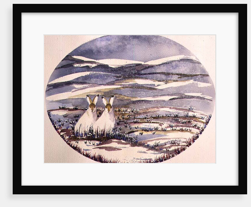 Two Hares in a Snowy Landscape by Suzi Kennett