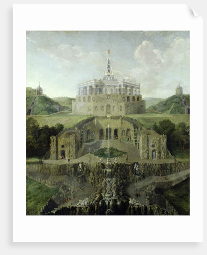 View from the 'Riesenkopf' Waterfalls over the Distorted Water-grotto to the Octagon, after 1716 by Jan van Nickelen