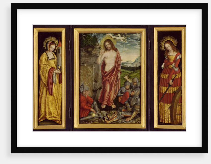 Small winged altar with the Resurrection of Christ, St. Barbara and St. Catharine, 1508-10 by Lucas the Elder Cranach