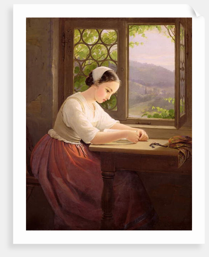 Girl reading by an open window by Caroline von der Embde