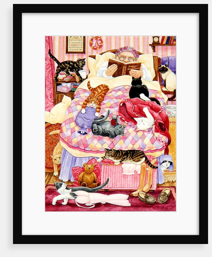 Grandma and 10 cats in the bedroom by Linda Benton