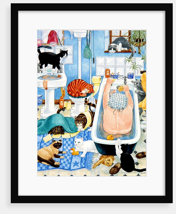 Grandma and 10 cats in the bathroom by Linda Benton