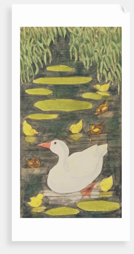 Mother Duck in the pond with her ducklings by Linda Benton