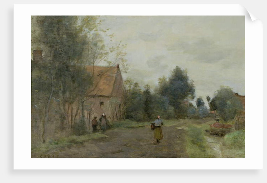 Sin near Douai, Village Street in the Morning, Grey Weather, 1872 by Jean Baptiste Camille Corot