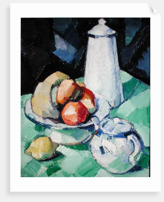 Still Life with Teapot and Fruit on a green Tablecloth, c.1913 by Samuel John Peploe