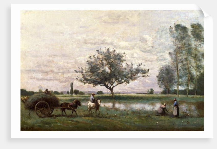Haycart beside a River by Jean Baptiste Camille Corot
