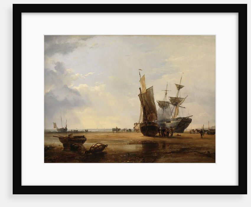 Brig on Sands: Vessels on the Sands at Hastings , 1836 by Edward William Cooke