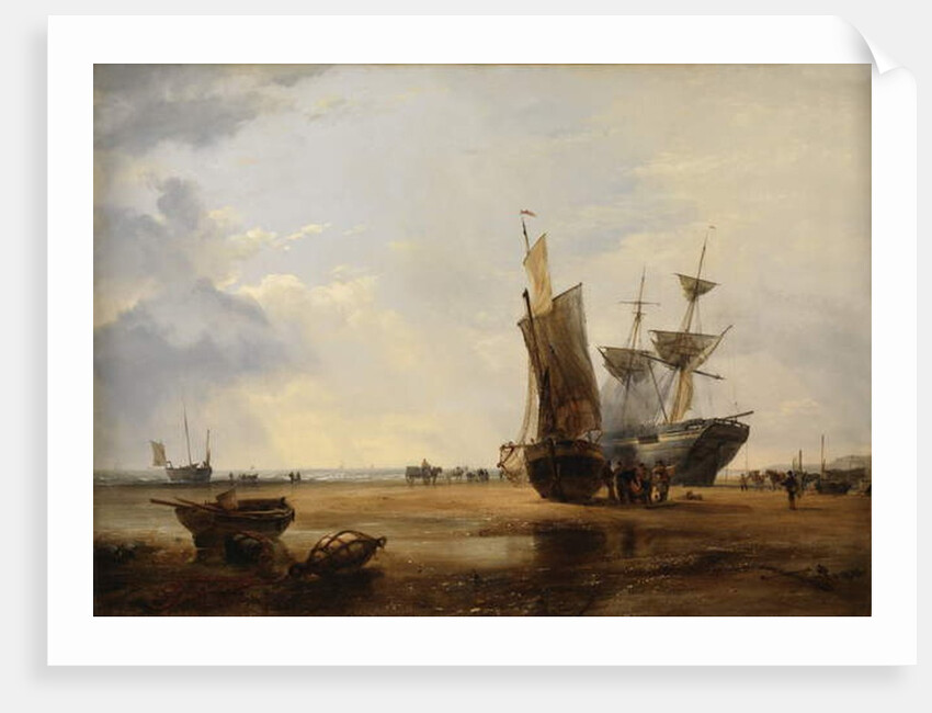 Brig on Sands: Vessels on the Sands at Hastings , 1836 by Edward William Cooke