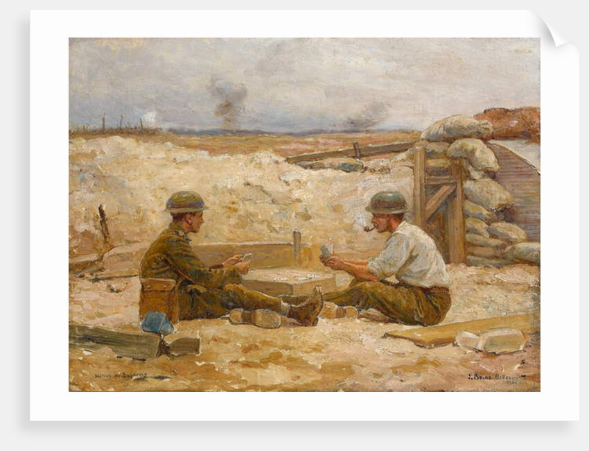 Two British officers playing cards outside their dugout, Secteur de Bapaume, 1918-20 by Jean Jacques Berne-Bellecour
