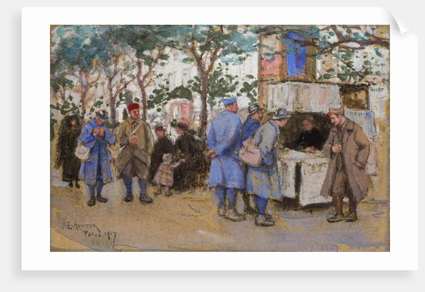 Soldiers at a News Stand, Paris, 1917 by Ethel Hunter