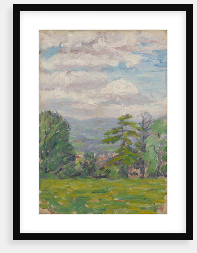 View through meadow and tree with valley beyond by Arthur Haythorne Studd