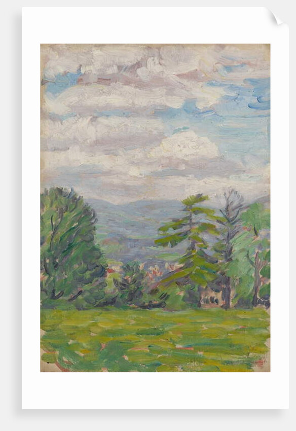 View through meadow and tree with valley beyond by Arthur Haythorne Studd