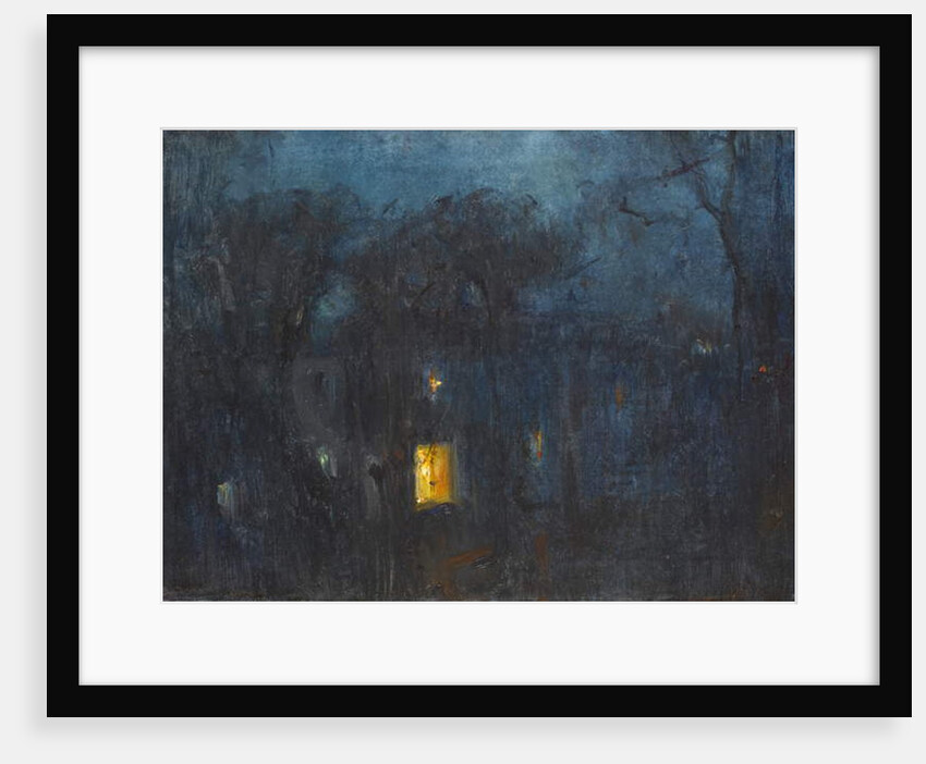 House at night with a single window lit by Albert de Belleroche