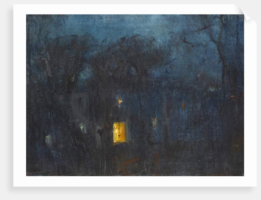 House at night with a single window lit by Albert de Belleroche
