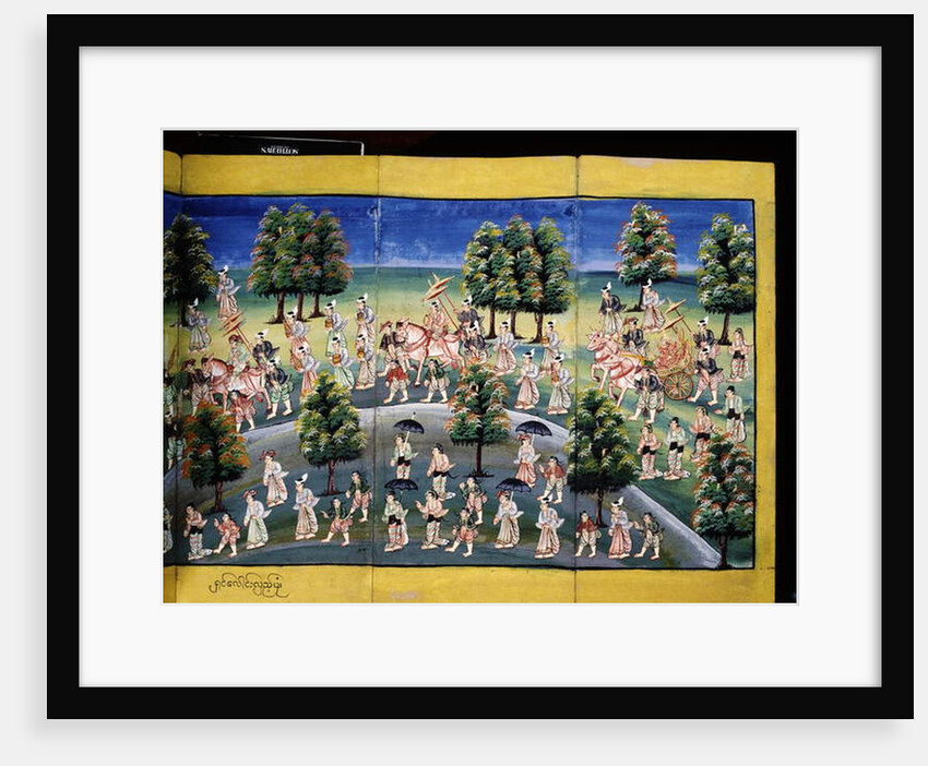 Merit making scene, page from a manuscript by Burmese School