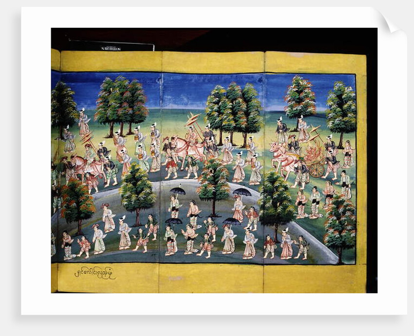 Merit making scene, page from a manuscript by Burmese School