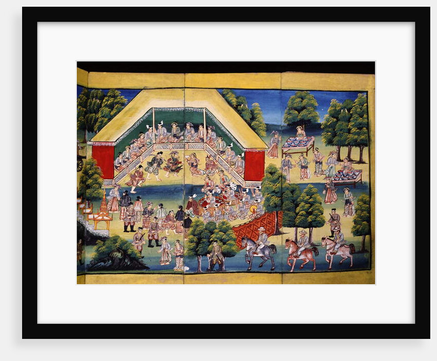 Merit making scene, page from a manuscript by Burmese School