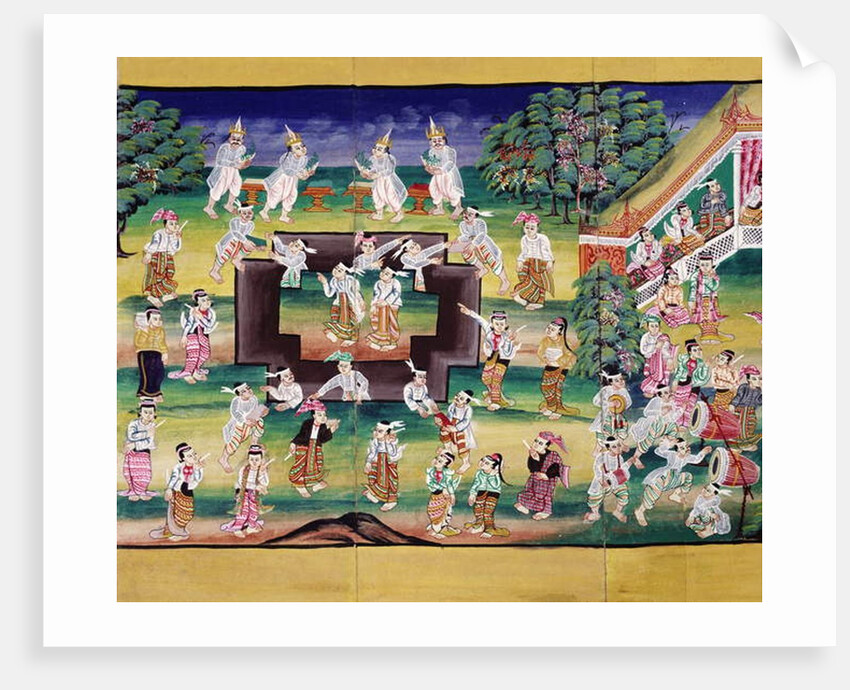 Merit making scene, page from a manuscript by Burmese School