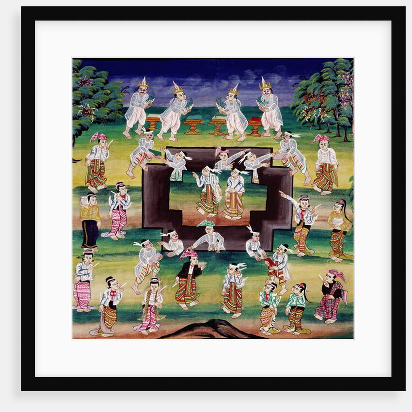 Merit making scene, page from a manuscript by Burmese School