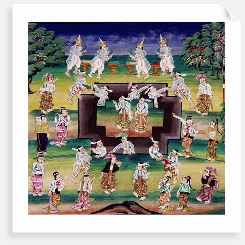 Merit making scene, page from a manuscript by Burmese School