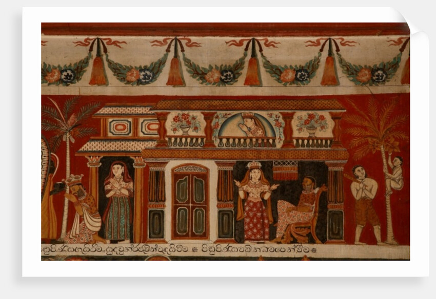 Wall painting depicting a singhalese house in the Subdharama Temple, Dehiwala by Sri Lankan School