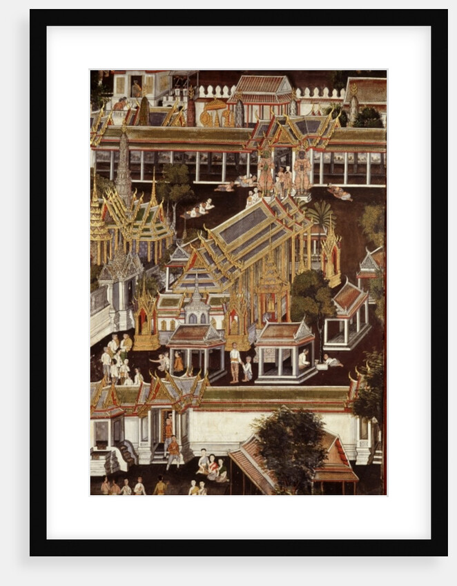 Detail of a mural depicting the Temple of the Emerald Buddha by School Thai