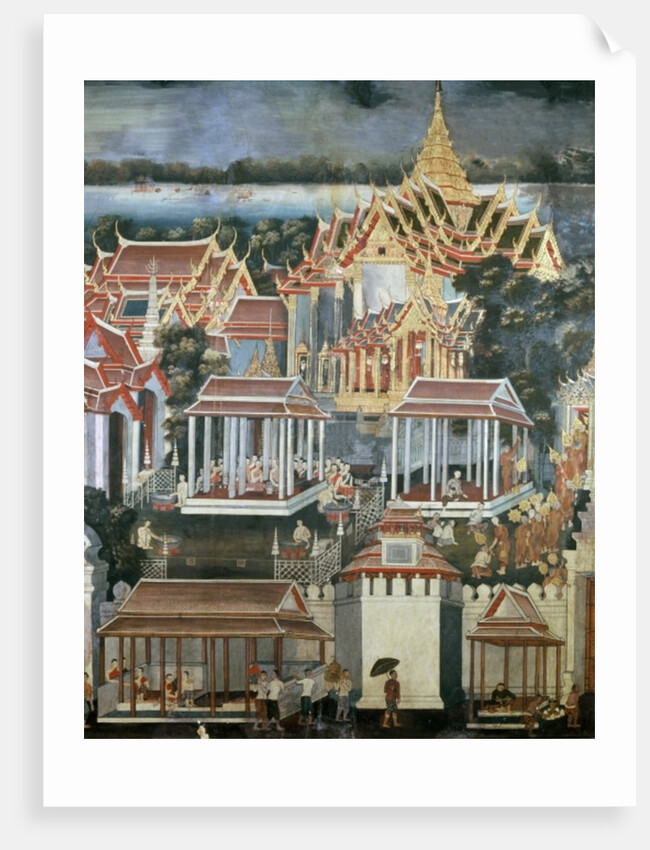 Offerings made to monks in the Temple of the Emerald Buddha, 1864 by Thai School