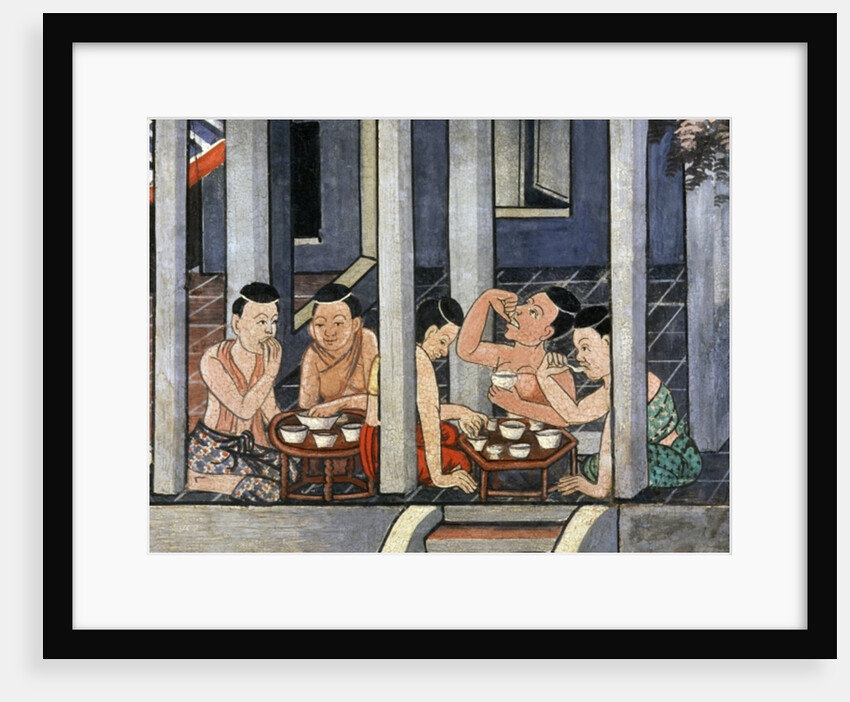 People eating at low round tables called Kantoke, mid 19th century by Thai School