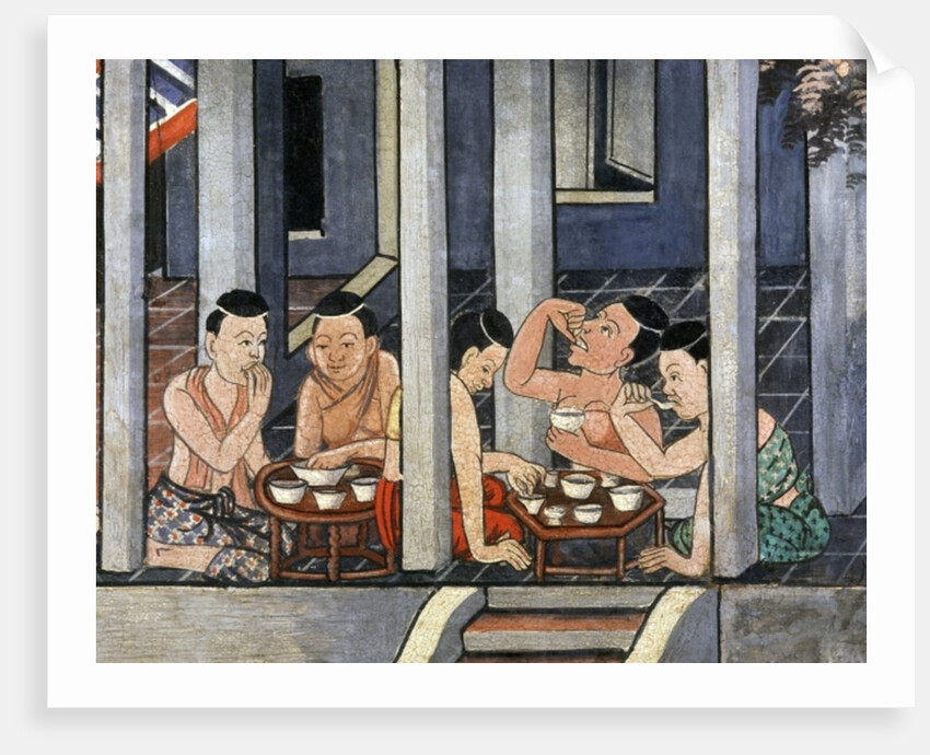 People eating at low round tables called Kantoke, mid 19th century by Thai School