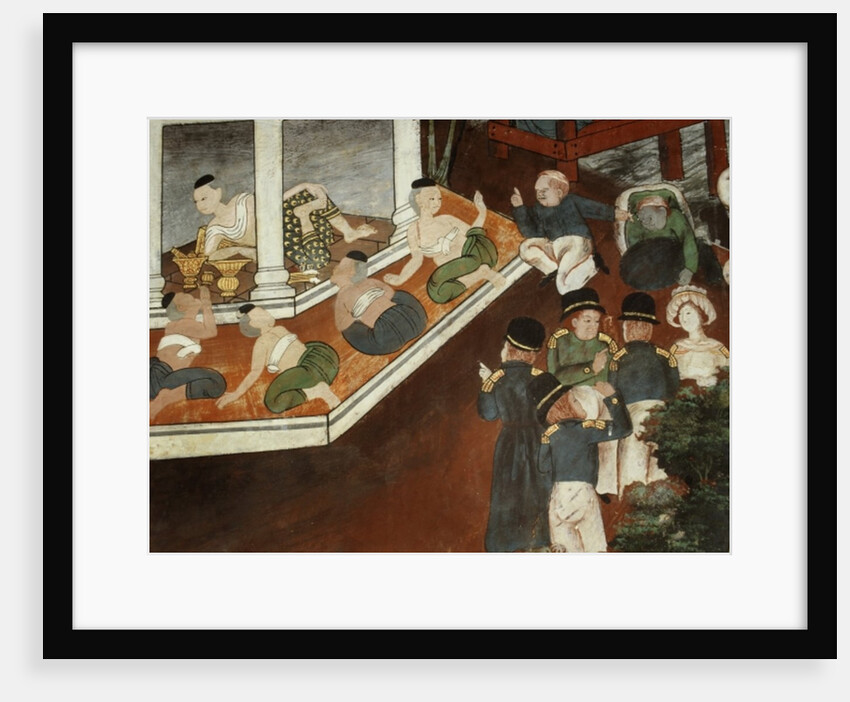 Palace lady receiving Muslim merchants and western sailors, Rattanakosin school by Thai School