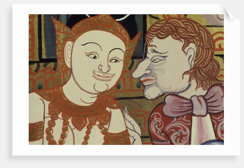 Contemporary painting in the classical style showing Thai and western people by School Thai