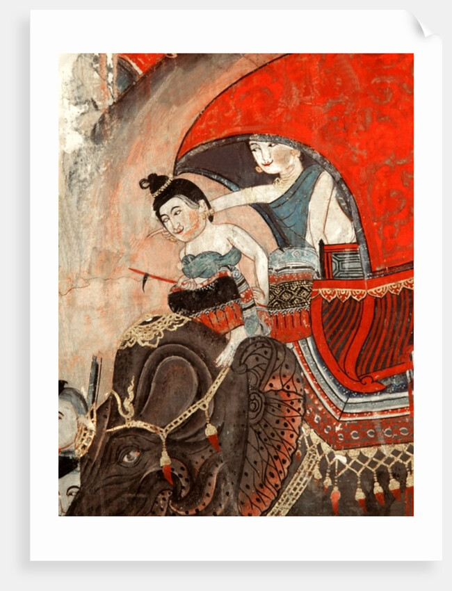 A Princess and attendant riding an elephant by Thai School