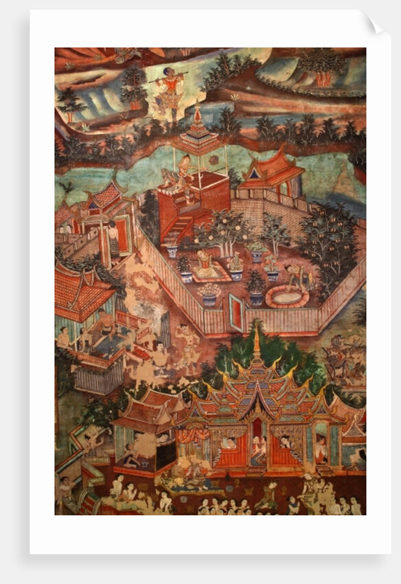Detail of the murals of Viharn laikam portraying the Sang Thong Tales by Thai School