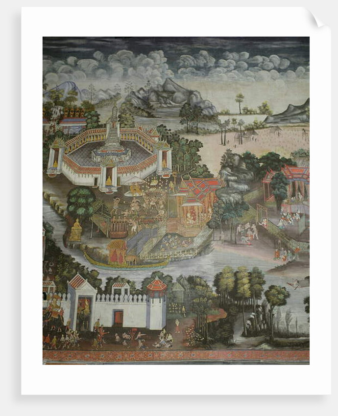 Town of Phitsanulok and fountain with statues of the Buddha, Wat Bowonniwet Vihara, Bangkok by Thai School